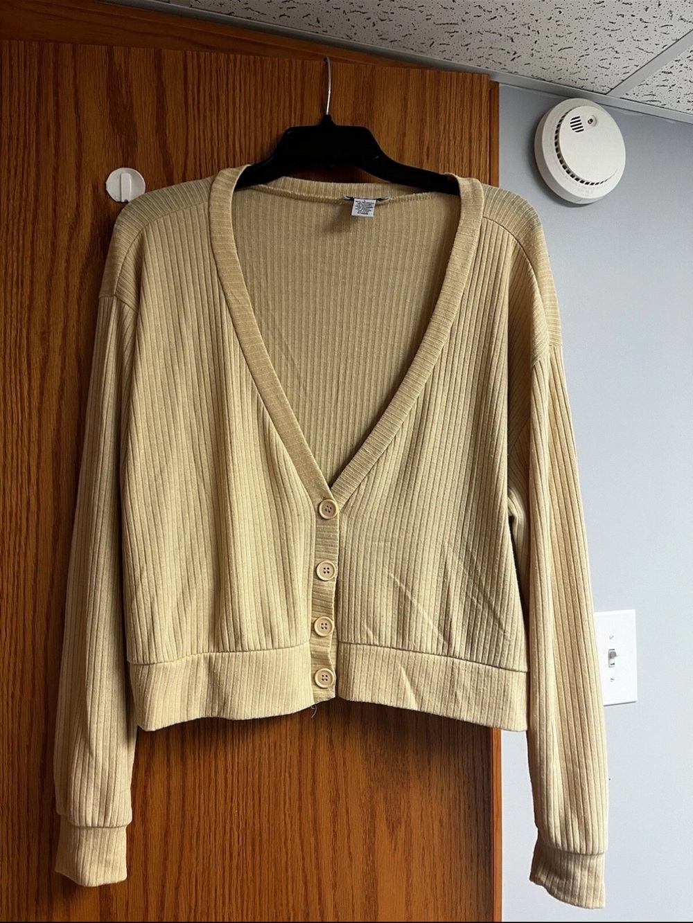 Yellow Ribbed Button-Front Women's Cardigan Sweater